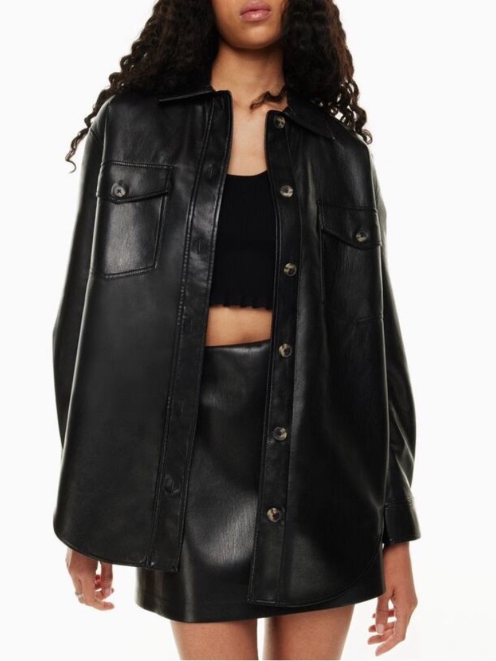 Aritzia Wilfred The Ganna Shirt Jacket in Black Vegan Leather Size Medium